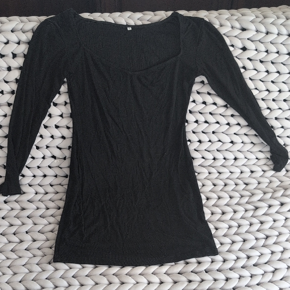 Black Long Sleeve Rib Knit Bodycon Mini Dress